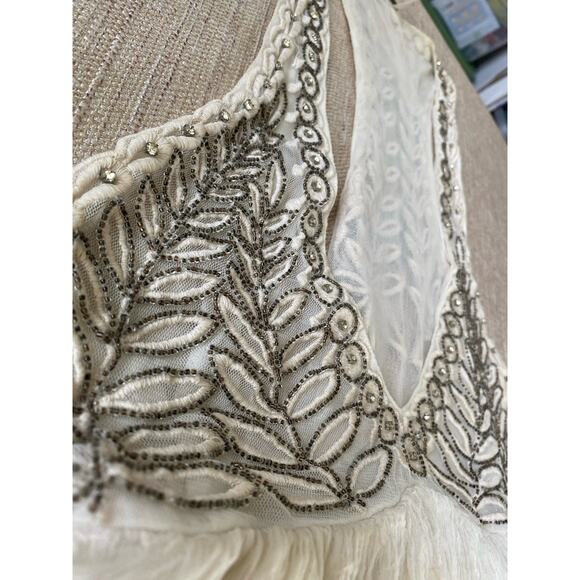 Free People “Twilight” Beaded Mini Dress L Plunge V-Neck Racerback Night Out - Picture 8 of 14